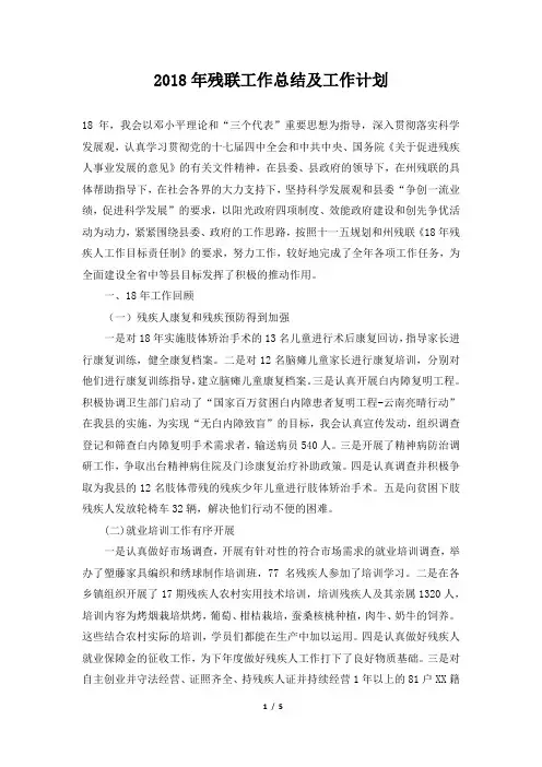 残联工作总结及工作计划范本