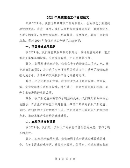 2024年集镇建设工作总结范文