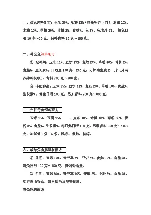 兔子饲料配方