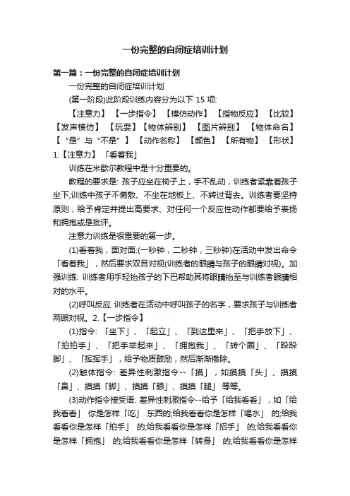 一份完整的自闭症培训计划