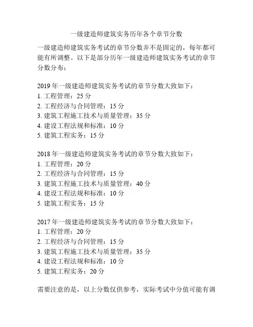 一级建造师建筑实务历年各个章节分数