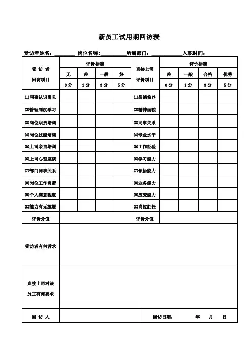 新员工试用期回访表