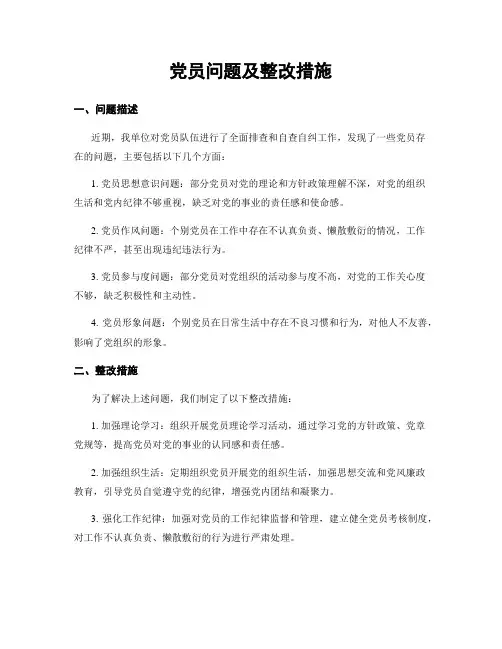党员问题及整改措施
