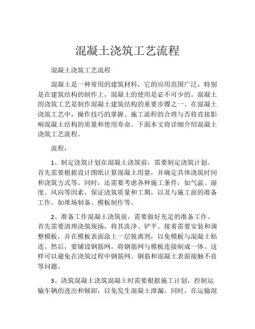 混凝土浇筑工艺流程