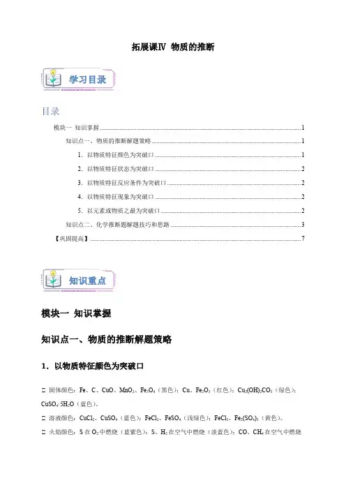 专题提升Ⅳ物质的推断-2024-2025学年九年级科学上册讲练测(浙教版)