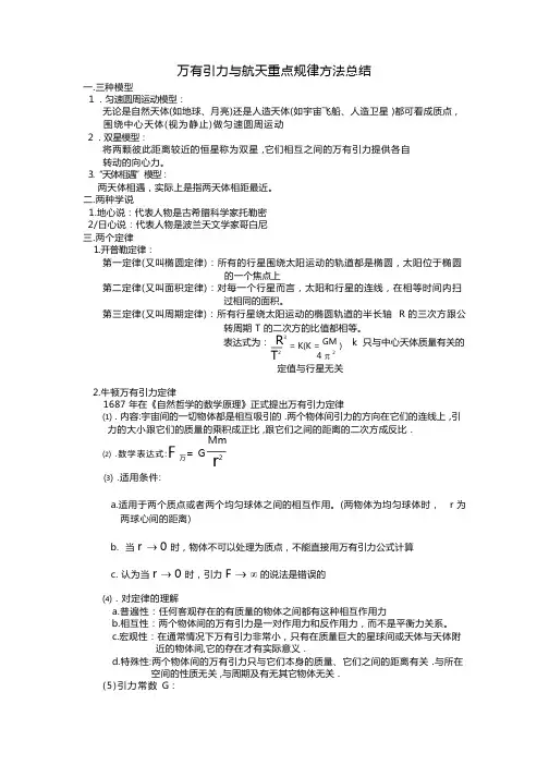 (完整版)万有引力与航天公式总结