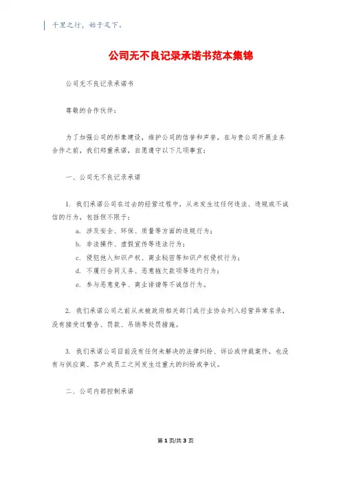 公司无不良记录承诺书范本集锦