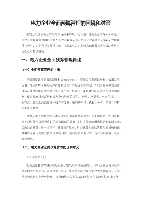 电力企业全面预算管理的困境和对策