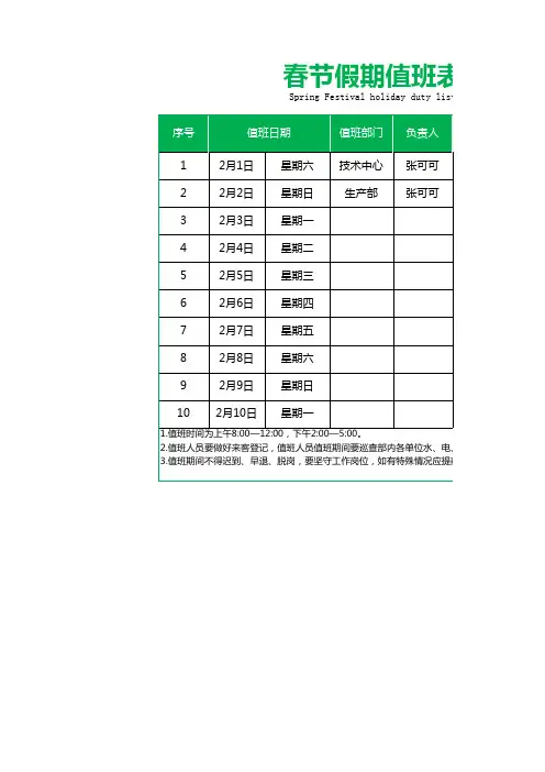 春节假期值班表 (1)
