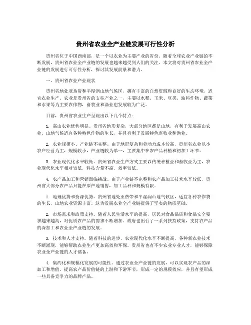 贵州省农业全产业链发展可行性分析