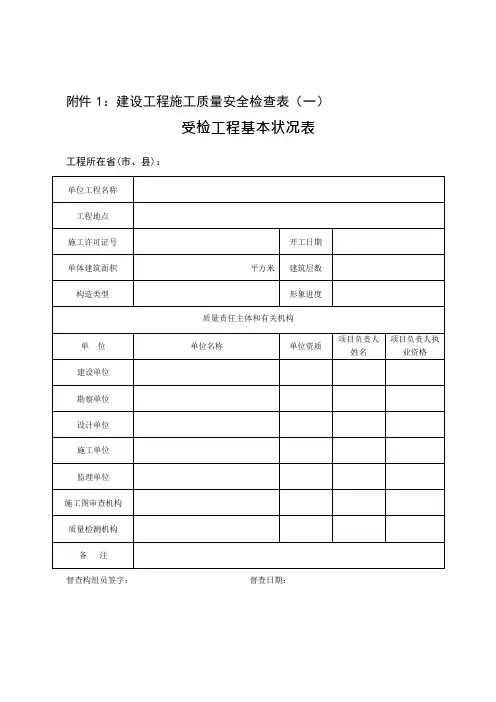 建设工程施工质量安全检查表