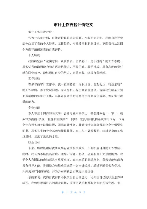 审计工作自我评价范文