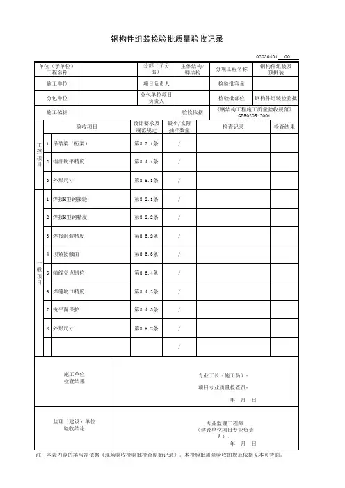 钢构件组装检验批质量验收记录