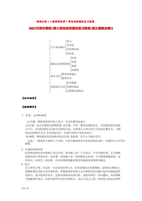 2021年高中物理 第1章运动的描述复习教案 新人教版必修1