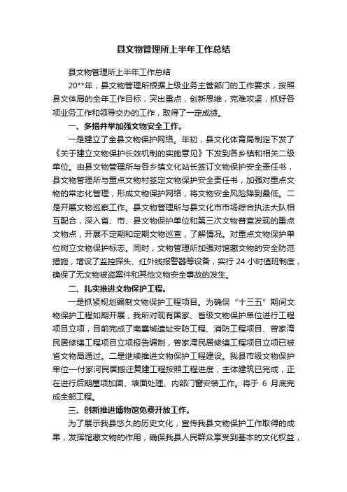 县文物管理所上半年工作总结