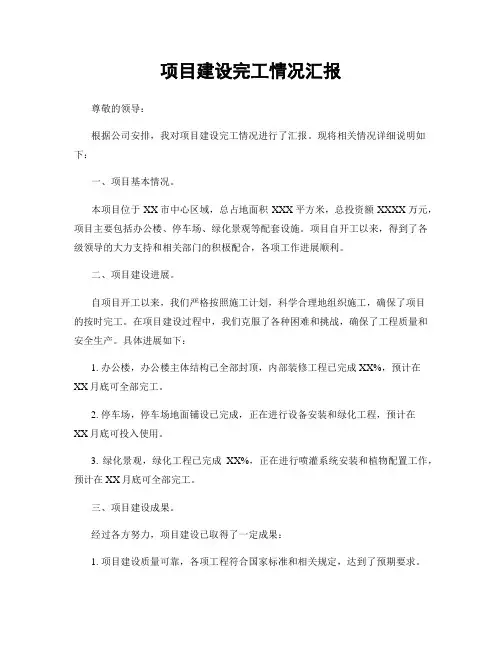 项目建设完工情况汇报