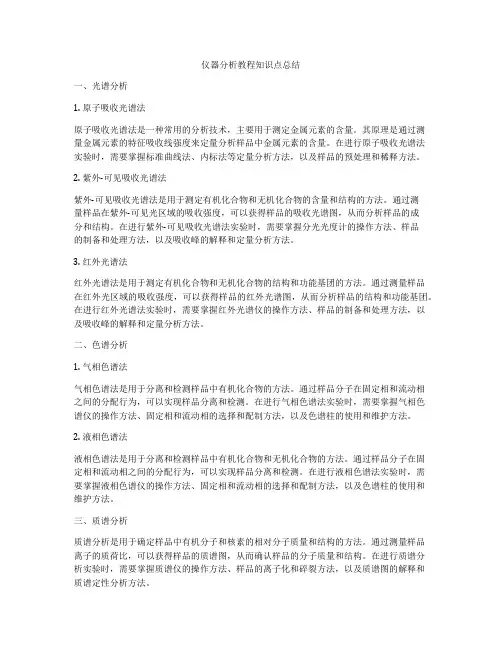 仪器分析教程知识点总结