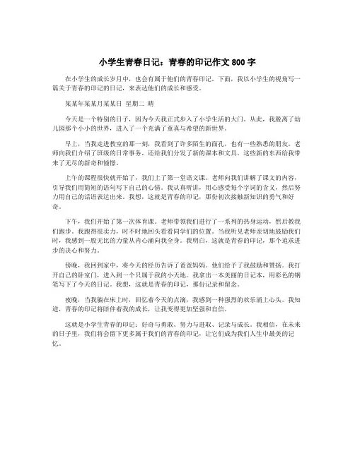 小学生青春日记：青春的印记作文800字