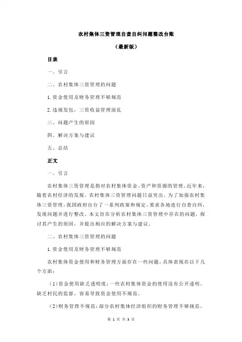 农村集体三资管理自查自纠问题整改台账