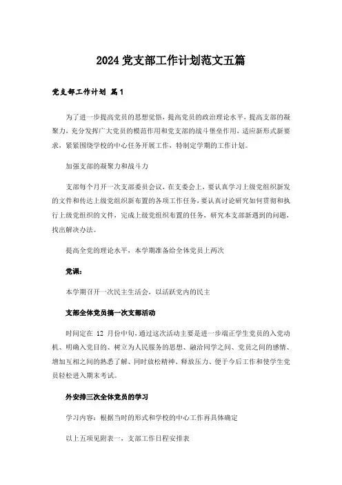 2024党支部工作计划范文五篇