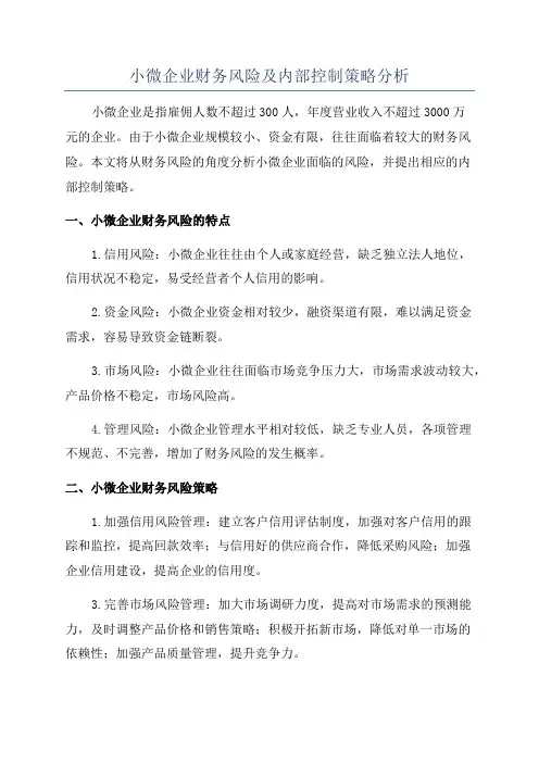 小微企业财务风险及内部控制策略分析