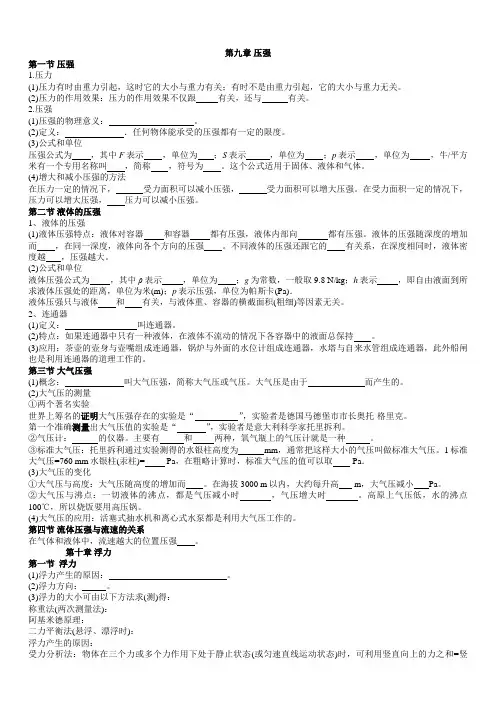 新人教版八年级物理压强浮力单元复习