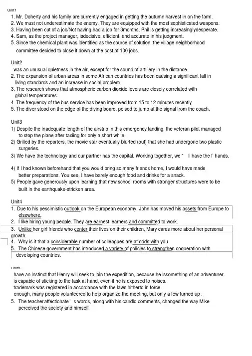 全新版大学英语(第二版)综合教程4课后习题答案之翻译题答案全
