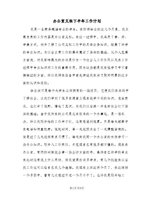 办公室文秘下半年工作计划(三篇)