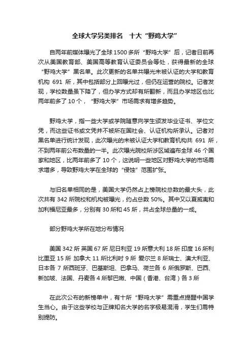全球大学另类排名　十大“野鸡大学”