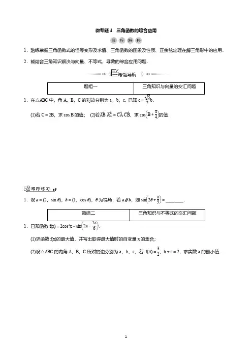 微专题4三角函数的综合应用(教学案)
