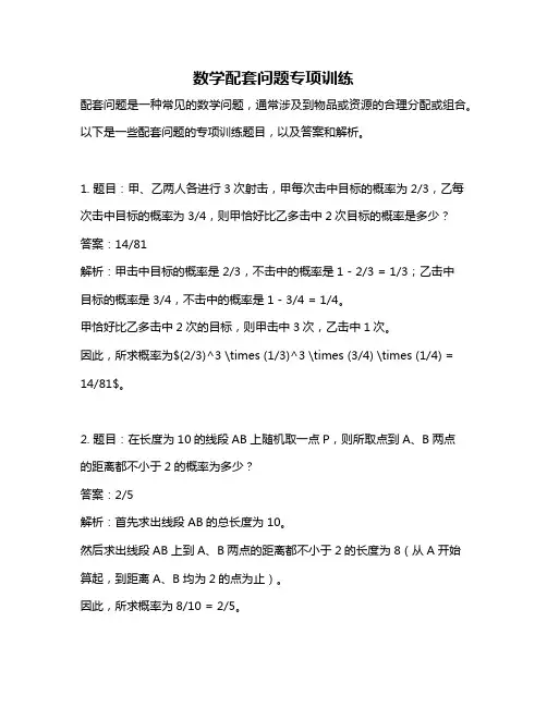 数学配套问题专项训练