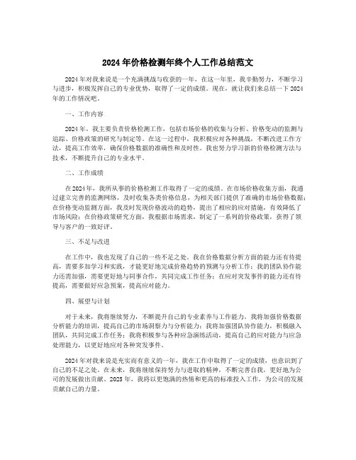 2024年价格检测年终个人工作总结范文