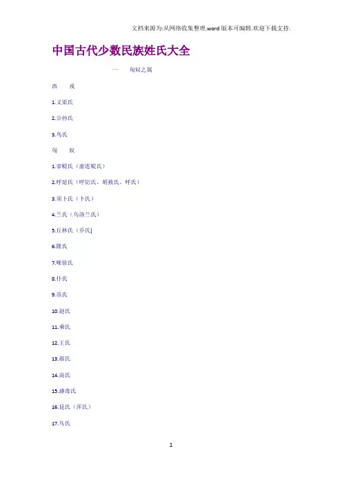 中国古代少数民族姓氏大全