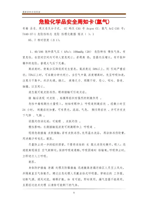 危险化学品安全周知卡(氩气)