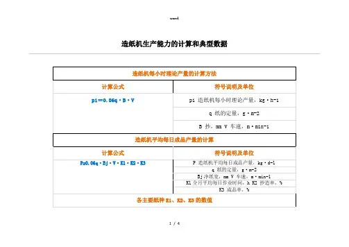 造纸机生产能力的计算和典型数据(精选、)