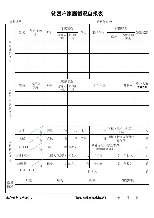 贫困户家庭情况自报表