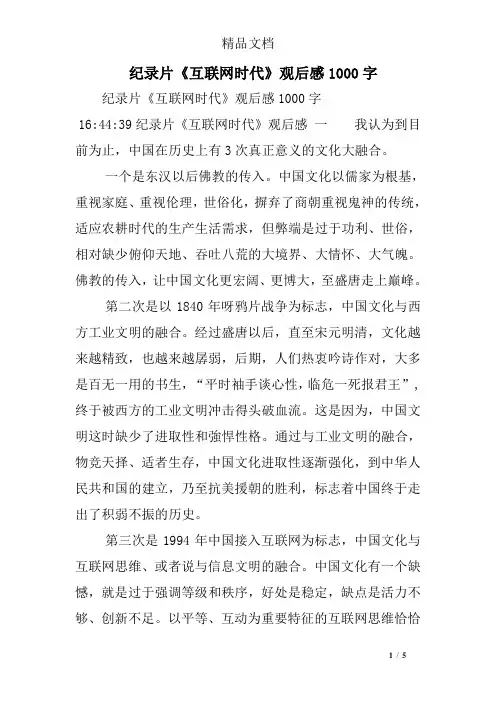 纪录片《互联网时代》观后感1000字
