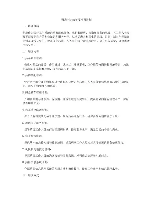 药房制定的年度培训计划