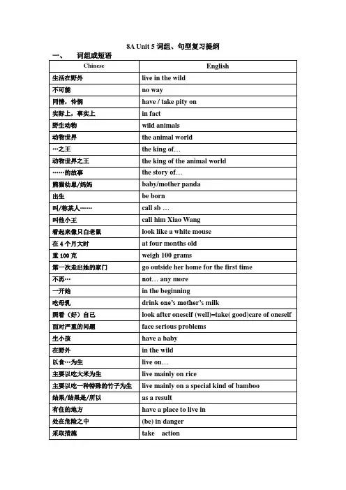8AUnit5词组、句型复习提纲(新)