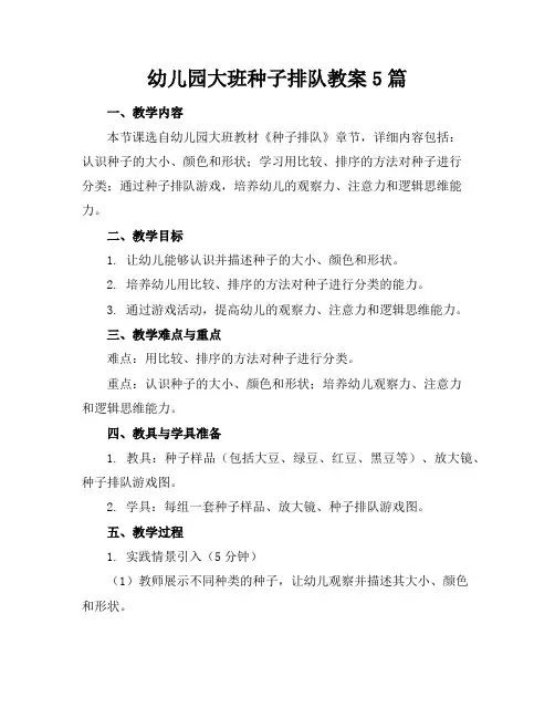 幼儿园大班种子排队教案5篇