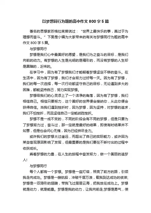 以梦想同行为题的高中作文800字5篇