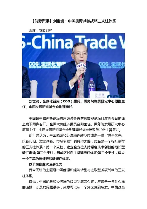 【能源资讯】刘世锦：中国能源减碳战略三支柱体系