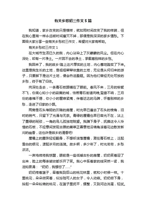 有关乡愁初三作文5篇