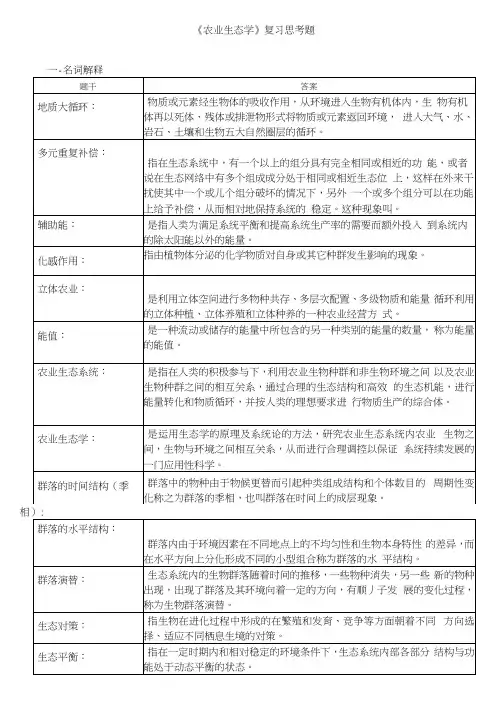 农业生态学复习思考题