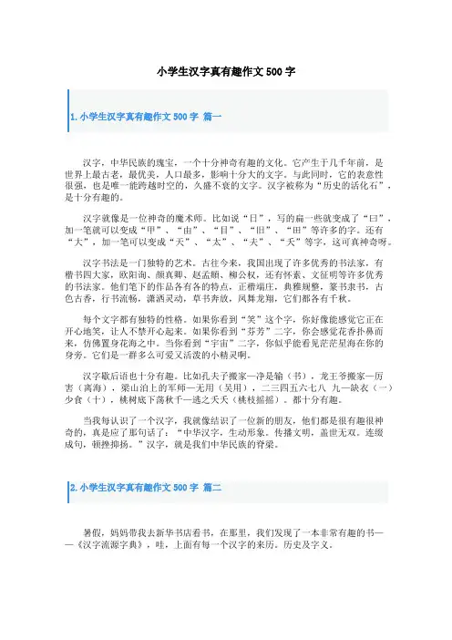 小学生汉字真有趣作文500字