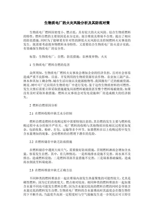 生物质电厂的火灾风险分析及其防范对策