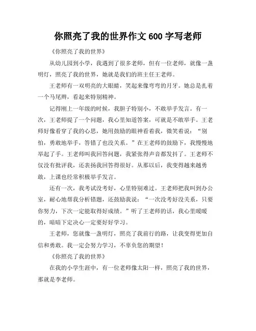 你照亮了我的世界作文600字写老师