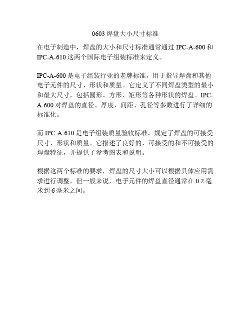 0603焊盘大小尺寸标准