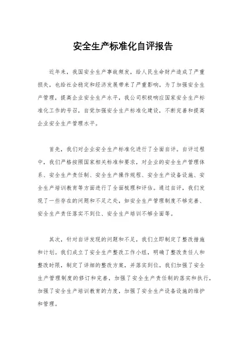 安全生产标准化自评报告