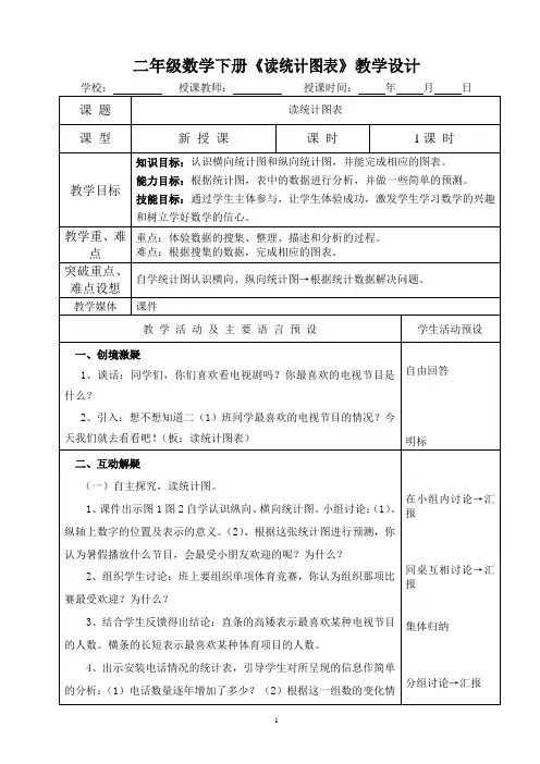 二年级数学下册《读统计图表》教学设计